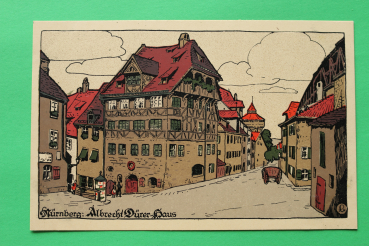 AK Nürnberg / 1910-1920 / Litho / Albrecht Dürer Haus / Künstler Stein Zeichnung / Straßenansicht Litfaßsäule
